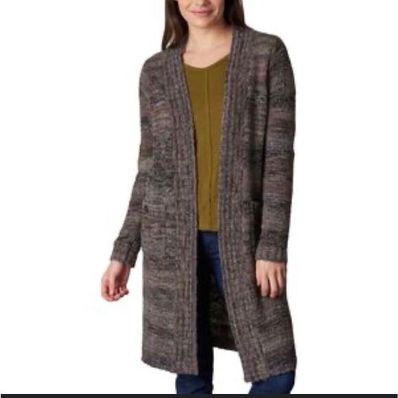 Prana Sabina Marled Yarn Duster Sweater Wool Blend Pockets Open Cardigan SZ M - Picture 1 of 12